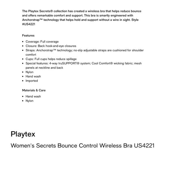 Playtex Womens Size 48D Pink Secrets Bounce Control Wireless Bra Style #US4221 - Picture 3 of 7